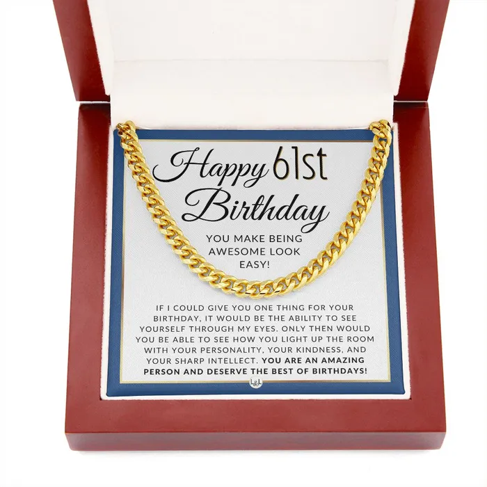 ShineOn Fulfillment Necklaces 61st Birthday Gift For Him Chain Necklace For 61 Year Old Mans Birthday Great Birthday Gift For Men Jewelry For Guys