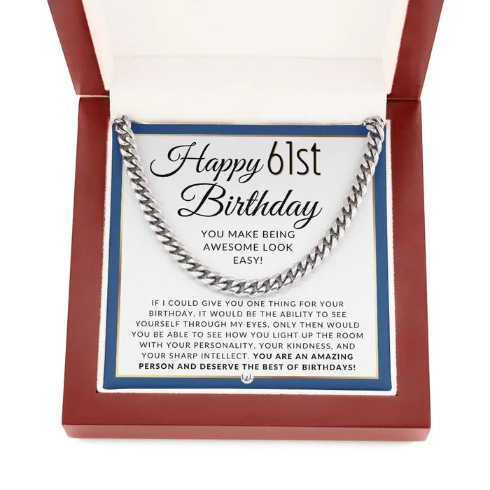 ShineOn Fulfillment Necklaces 61st Birthday Gift For Him Chain Necklace For 61 Year Old Mans Birthday Great Birthday Gift For Men Jewelry For Guys