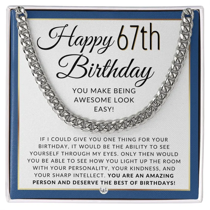 ShineOn Fulfillment Necklaces 67th Birthday Gift For Him Chain Necklace For 67 Year Old Mans Birthday Great Birthday Gift For Men Jewelry For Guys