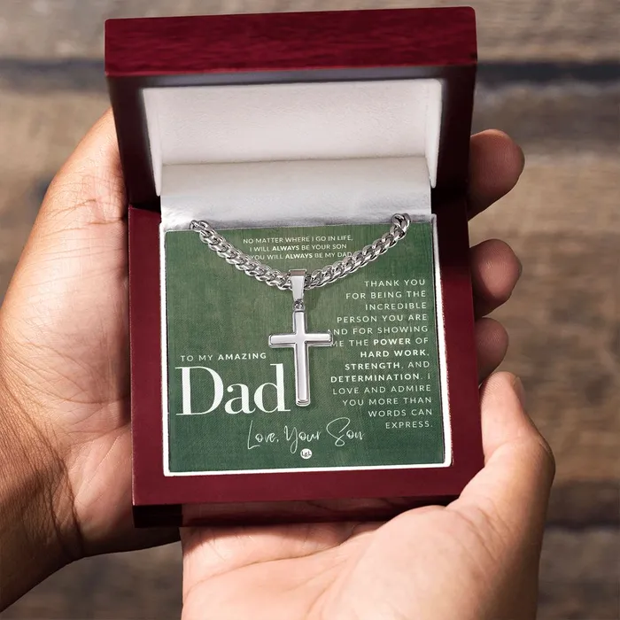 ShineOn Fulfillment Necklaces Gift To Father From Son Mens Chain with Engravable Cross Necklace Christian Jewelry For Dad For Fathers Day Christmas or His Birthday