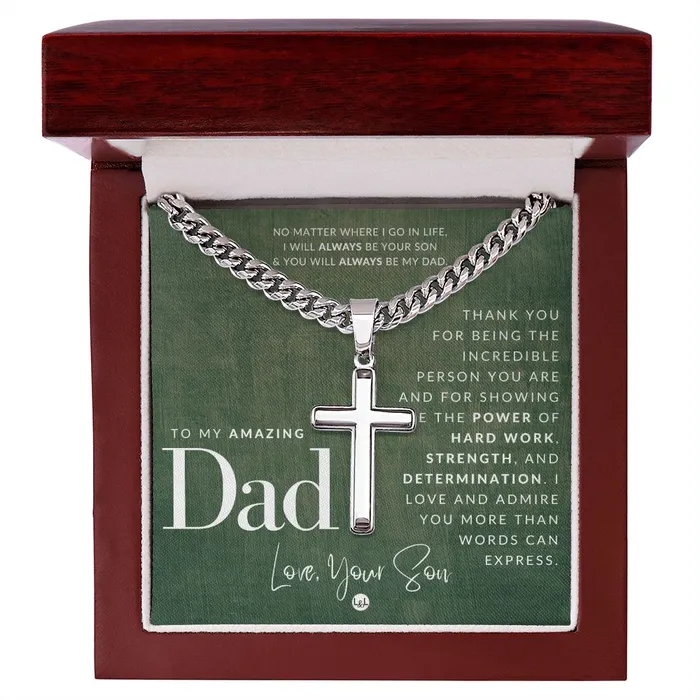 ShineOn Fulfillment Necklaces Gift To Father From Son Mens Chain with Engravable Cross Necklace Christian Jewelry For Dad For Fathers Day Christmas or His Birthday