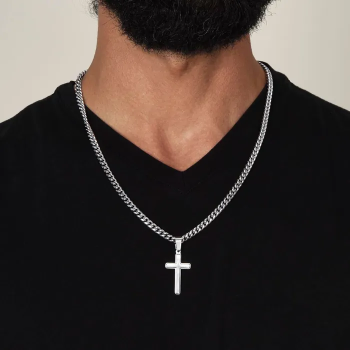 ShineOn Fulfillment Necklaces Gift To Father From Son Mens Chain with Engravable Cross Necklace Christian Jewelry For Dad For Fathers Day Christmas or His Birthday