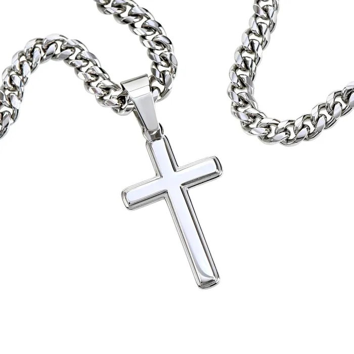 ShineOn Fulfillment Necklaces Gift To Father From Son Mens Chain with Engravable Cross Necklace Christian Jewelry For Dad For Fathers Day Christmas or His Birthday