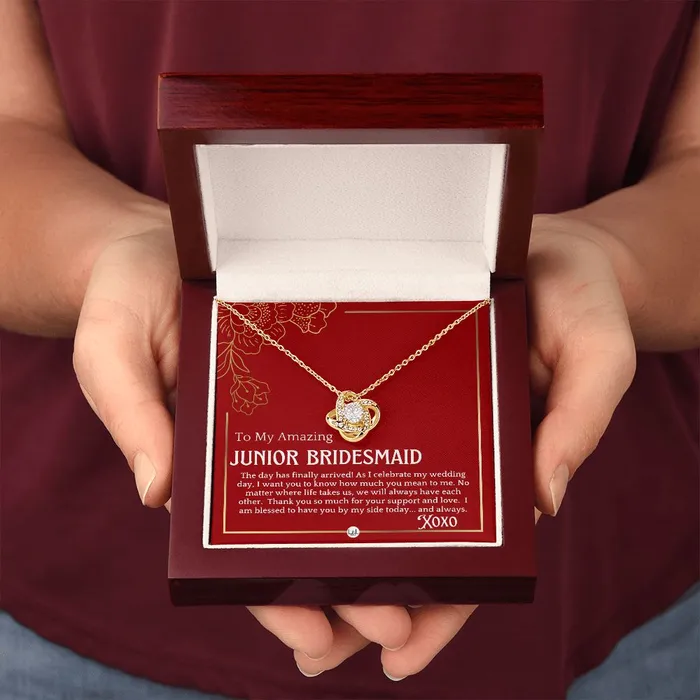 ShineOn Fulfillment Necklaces Junior Bridesmaid Gift On My Wedding Day For Jr Bridesmaid Wedding Party Thank You Gift Necklace Red and Gold Wedding Theme