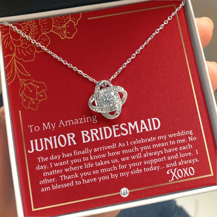 ShineOn Fulfillment Necklaces Junior Bridesmaid Gift On My Wedding Day For Jr Bridesmaid Wedding Party Thank You Gift Necklace Red and Gold Wedding Theme