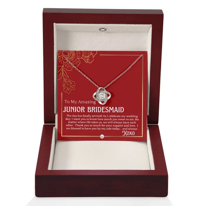 ShineOn Fulfillment Necklaces Junior Bridesmaid Gift On My Wedding Day For Jr Bridesmaid Wedding Party Thank You Gift Necklace Red and Gold Wedding Theme