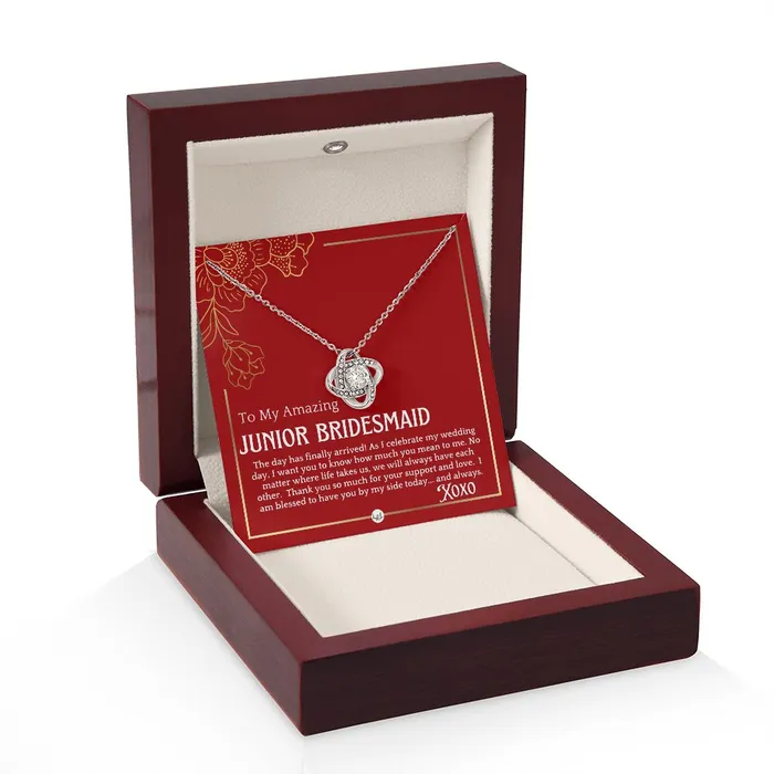 ShineOn Fulfillment Necklaces Junior Bridesmaid Gift On My Wedding Day For Jr Bridesmaid Wedding Party Thank You Gift Necklace Red and Gold Wedding Theme