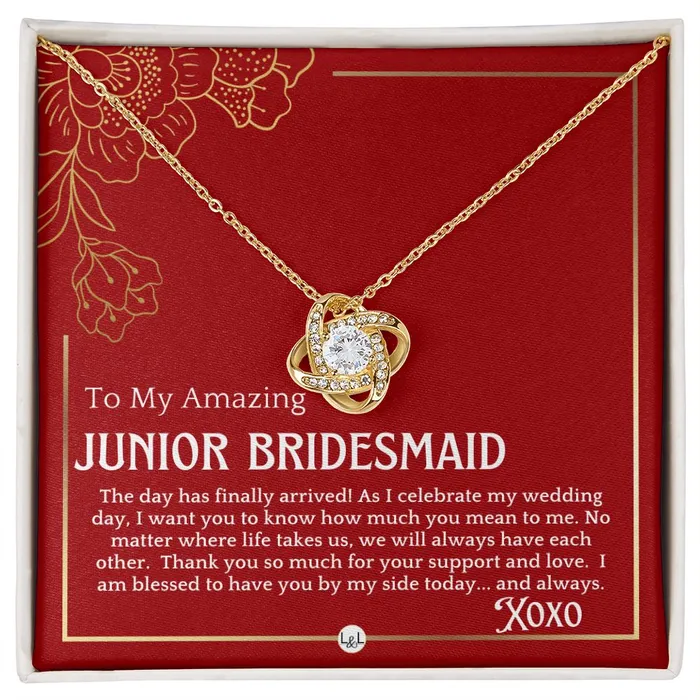 ShineOn Fulfillment Necklaces Junior Bridesmaid Gift On My Wedding Day For Jr Bridesmaid Wedding Party Thank You Gift Necklace Red and Gold Wedding Theme