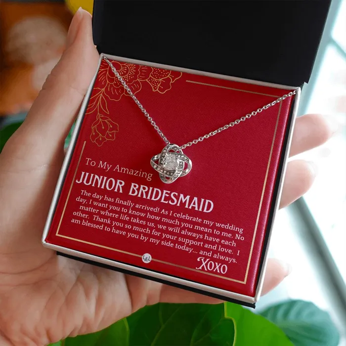ShineOn Fulfillment Necklaces Junior Bridesmaid Gift On My Wedding Day For Jr Bridesmaid Wedding Party Thank You Gift Necklace Red and Gold Wedding Theme