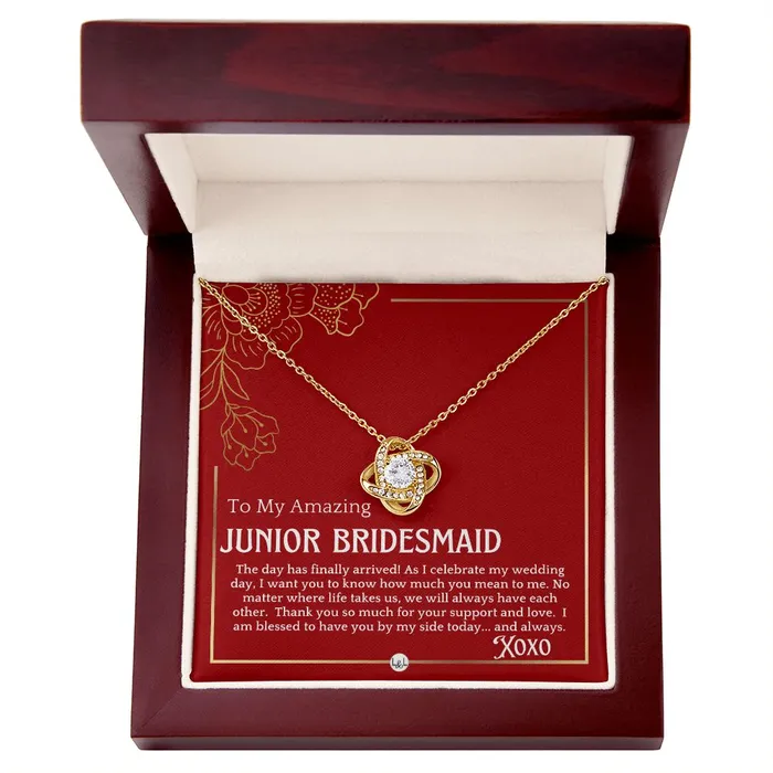 ShineOn Fulfillment Necklaces Junior Bridesmaid Gift On My Wedding Day For Jr Bridesmaid Wedding Party Thank You Gift Necklace Red and Gold Wedding Theme