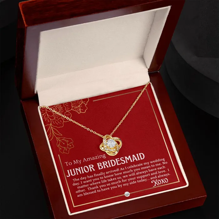 ShineOn Fulfillment Necklaces Junior Bridesmaid Gift On My Wedding Day For Jr Bridesmaid Wedding Party Thank You Gift Necklace Red and Gold Wedding Theme