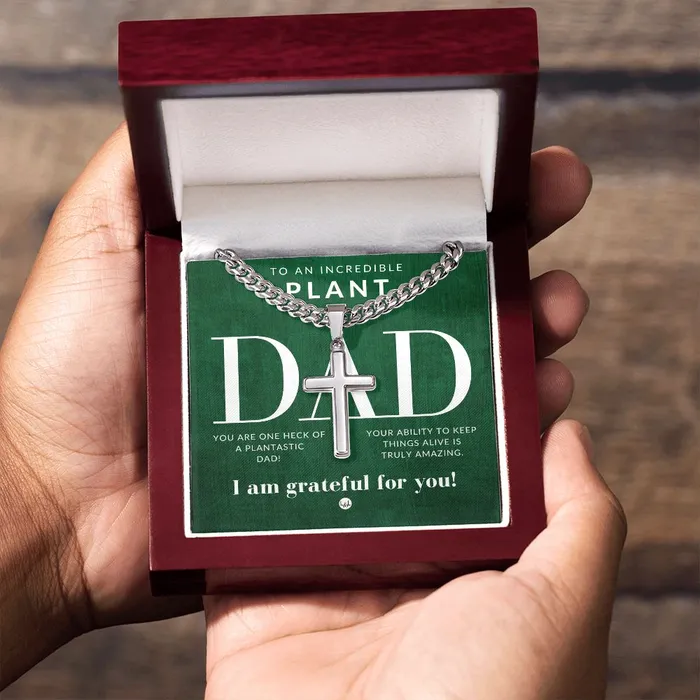 ShineOn Fulfillment Necklaces Plant Dad Gift Mens Chain with Engravable Cross Necklace Christian Jewelry For Dad For Fathers Day Christmas or His Birthday