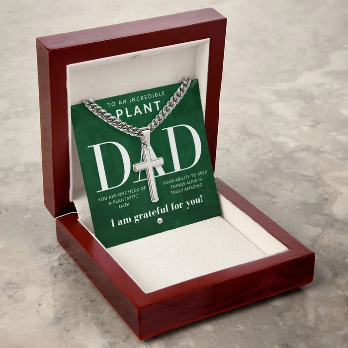 ShineOn Fulfillment Necklaces Plant Dad Gift Mens Chain with Engravable Cross Necklace Christian Jewelry For Dad For Fathers Day Christmas or His Birthday