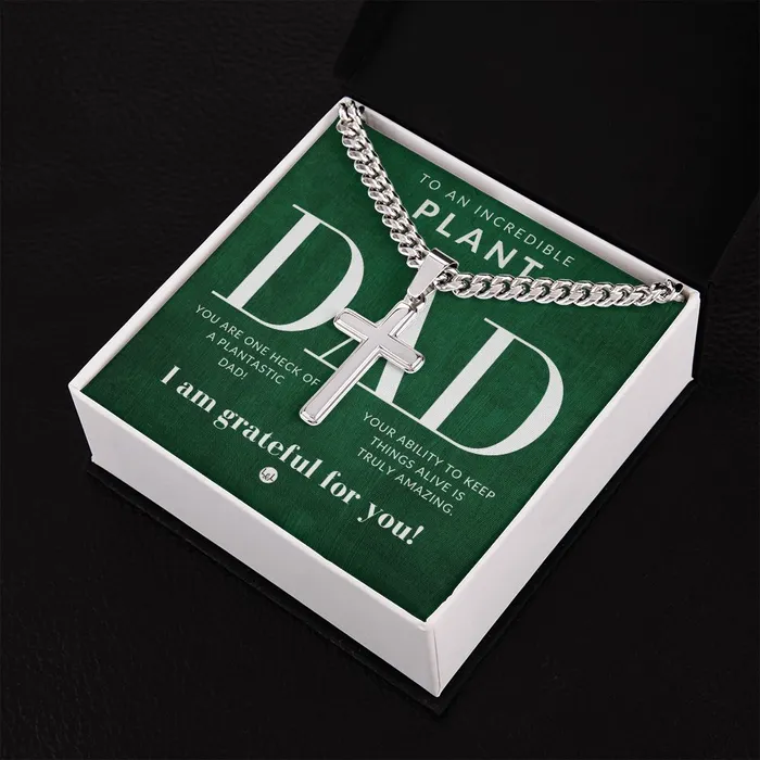 ShineOn Fulfillment Necklaces Plant Dad Gift Mens Chain with Engravable Cross Necklace Christian Jewelry For Dad For Fathers Day Christmas or His Birthday