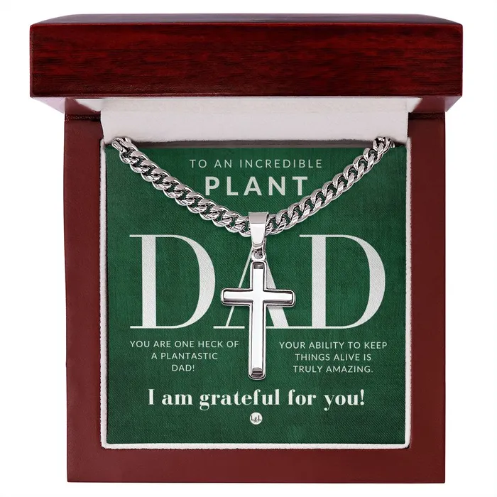 ShineOn Fulfillment Necklaces Plant Dad Gift Mens Chain with Engravable Cross Necklace Christian Jewelry For Dad For Fathers Day Christmas or His Birthday