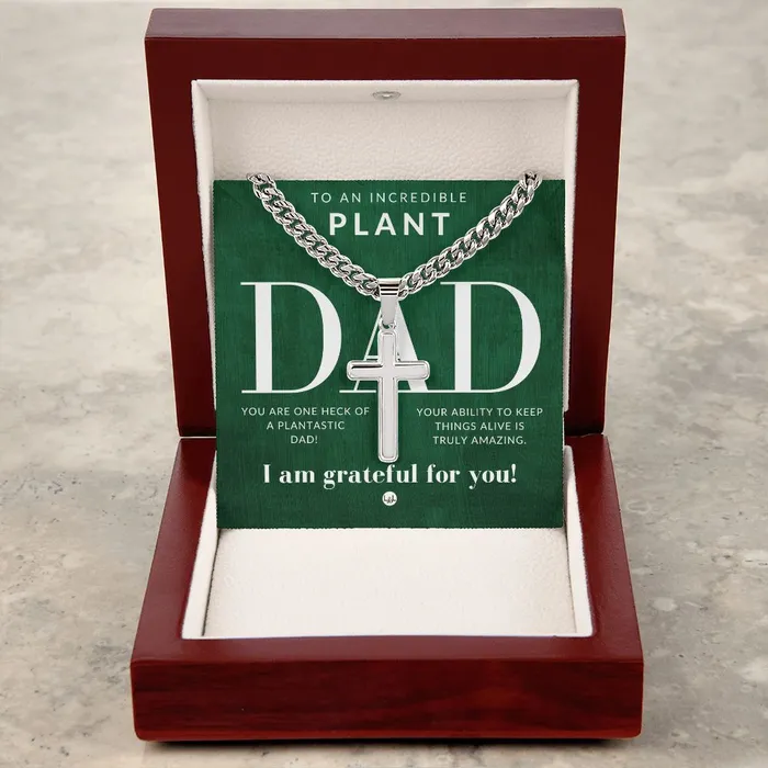 ShineOn Fulfillment Necklaces Plant Dad Gift Mens Chain with Engravable Cross Necklace Christian Jewelry For Dad For Fathers Day Christmas or His Birthday