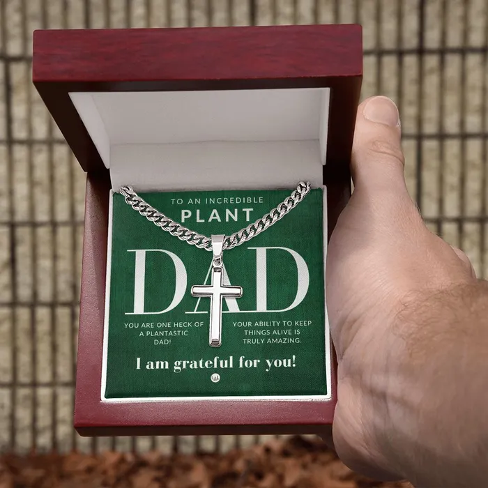 ShineOn Fulfillment Necklaces Plant Dad Gift Mens Chain with Engravable Cross Necklace Christian Jewelry For Dad For Fathers Day Christmas or His Birthday