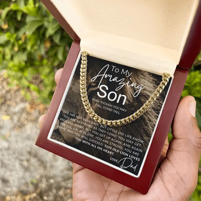 ShineOn Fulfillment Necklaces Stand Tall Son To My Son From Dad Father to Son Chain Necklace wLion Christmas Gifts Birthday Present Graduation Gift