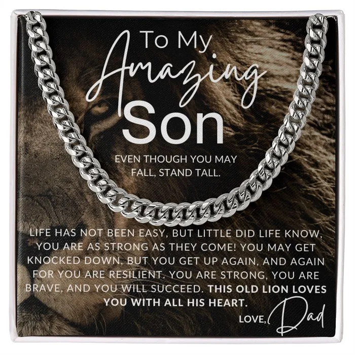ShineOn Fulfillment Necklaces Stand Tall Son To My Son From Dad Father to Son Chain Necklace wLion Christmas Gifts Birthday Present Graduation Gift