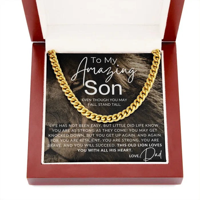 ShineOn Fulfillment Necklaces Stand Tall Son To My Son From Dad Father to Son Chain Necklace wLion Christmas Gifts Birthday Present Graduation Gift