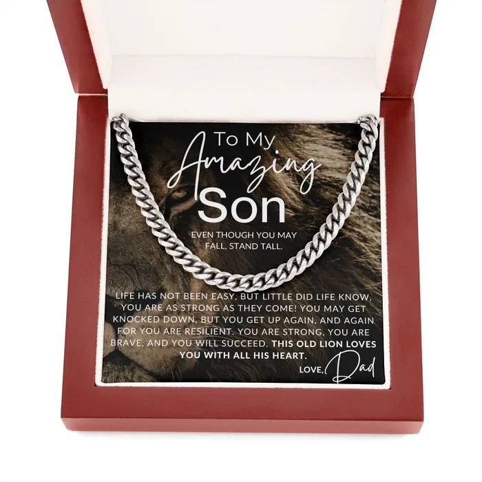 ShineOn Fulfillment Necklaces Stand Tall Son To My Son From Dad Father to Son Chain Necklace wLion Christmas Gifts Birthday Present Graduation Gift