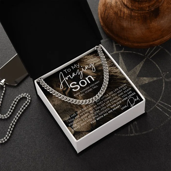 ShineOn Fulfillment Necklaces Stand Tall Son To My Son From Dad Father to Son Chain Necklace wLion Christmas Gifts Birthday Present Graduation Gift