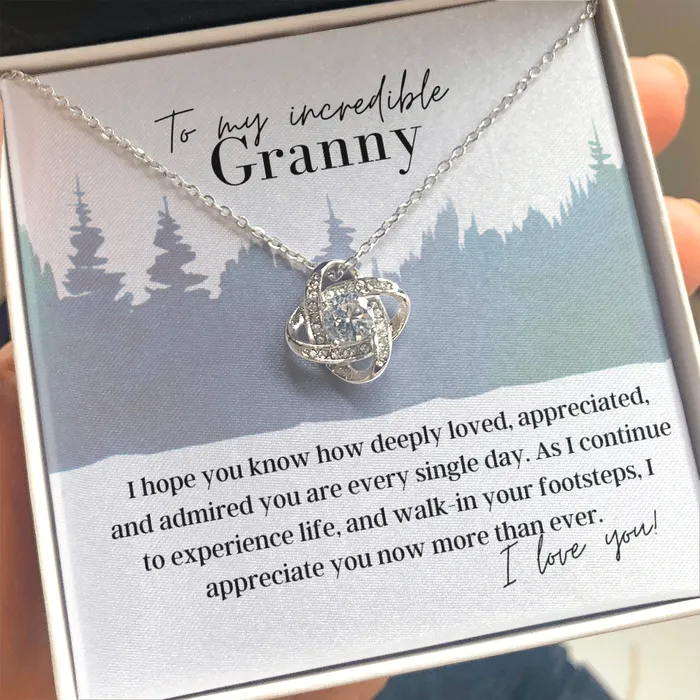 ShineOn Fulfillment To My Incredible Granny Love Knot Pendant Necklace The Perfect Gift for Your Granny Necklaces ShineOn Fulfillment To My Incredible Granny Love Knot Pendant Necklace The Perfect Gift for Your Granny Necklaces