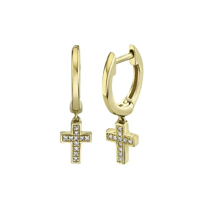 SHY CREATION Earrings Diamond Cross Charm Huggie Earrings