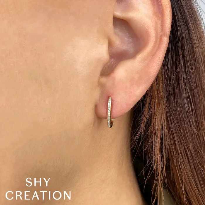 SHY CREATION Shy Creation 14K Yellow Gold 008ctw Classic Oval Hoop Style Diamond Earrings Earrings SHY CREATION Shy Creation 14K Yellow Gold 008ctw Classic Oval Hoop Style Diamond Earrings Earrings