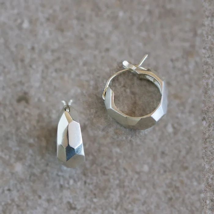 Silver Fragment Huggie Hoops Corey Egan Rings
