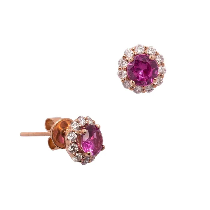 Smith Bevill Jewelers Earrings Hot Pink Sapphire and Diamond Halo Earrings