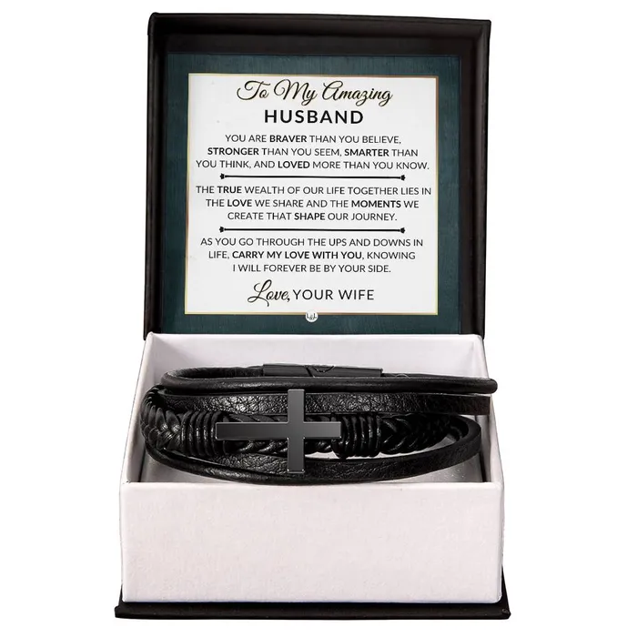 Special Gift For My Husband From Wife Carry My Love With You Mens Braided Leather Bracelet with Cross Great Christmas Gift Valentines Day Anniversary or Birthday Present For Him ShineOn Fulfillment Bracelets Special Gift For My Husband From Wife Carry My Love With You Mens Braided Leather Bracelet with Cross Great Christmas Gift Valentines Day Anniversary or Birthday Present For Him ShineOn Fulfillment Bracelets