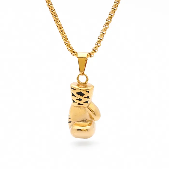 Stainless Steel Boxing Glove Pendant Gold Glitters Necklaces