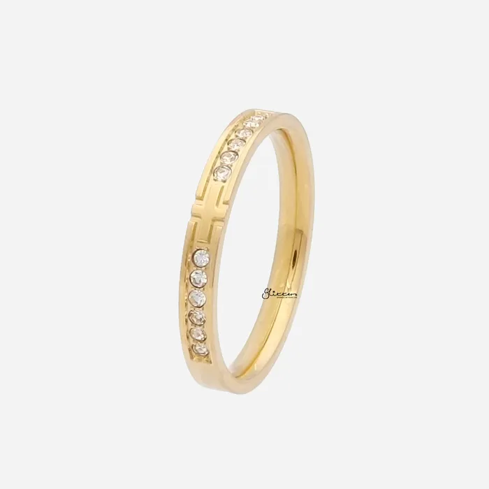 Stainless Steel Cross Ring with CZs Gold Glitters Rings