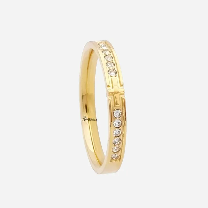 Stainless Steel Cross Ring with CZs Gold Glitters Rings