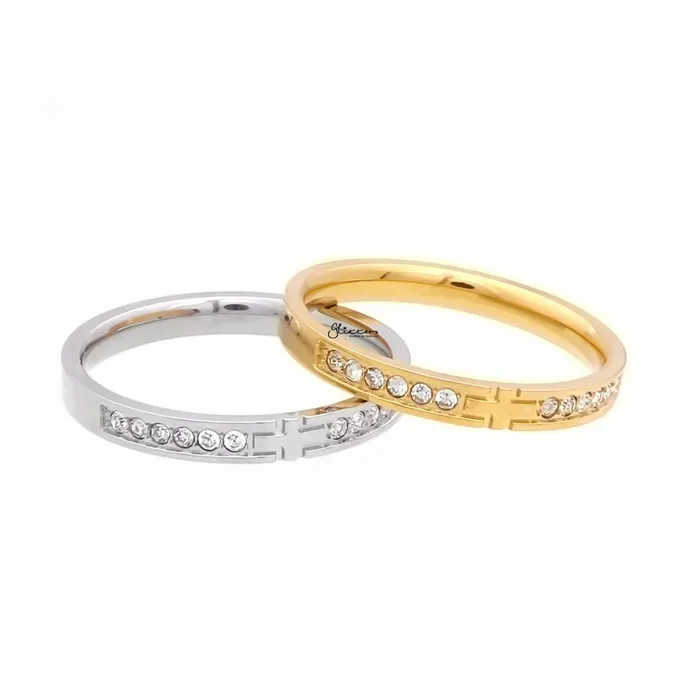 Stainless Steel Cross Ring with CZs Gold Glitters Rings