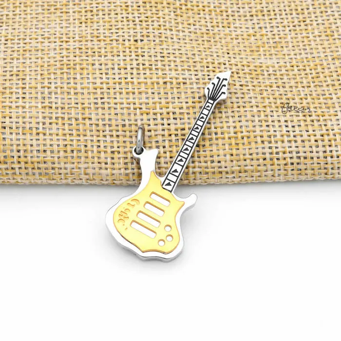 Stainless Steel Electric Guitar Pendant Gold Glitters Necklaces