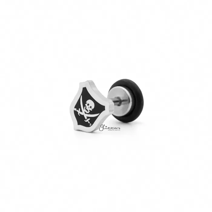 Stainless Steel Pirate Skull and Cross Swords Fake Plug Earring Glitters Earrings Stainless Steel Pirate Skull and Cross Swords Fake Plug Earring Glitters Earrings
