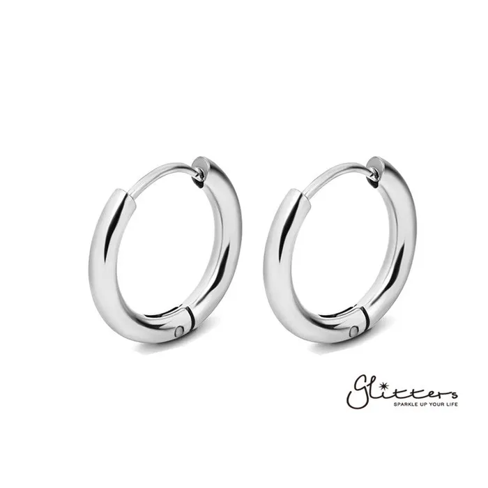 Stainless Steel Round Huggie Hoop Earrings Glitters Earrings