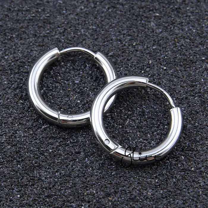 Stainless Steel Round Huggie Hoop Earrings Glitters Earrings
