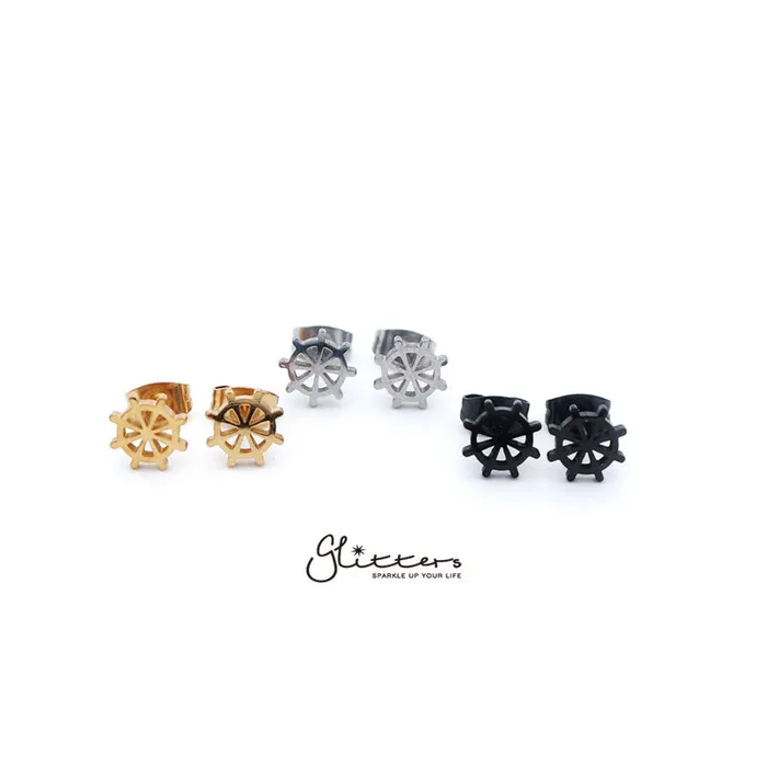 Stainless Steel Rudder Stud EarringsSilver Gold Black Glitters Earrings