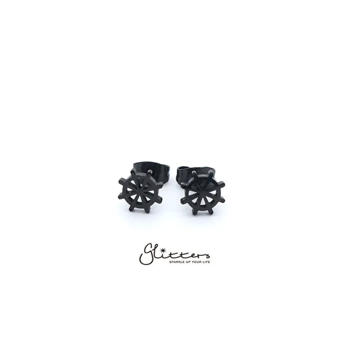 Stainless Steel Rudder Stud EarringsSilver Gold Black Glitters Earrings