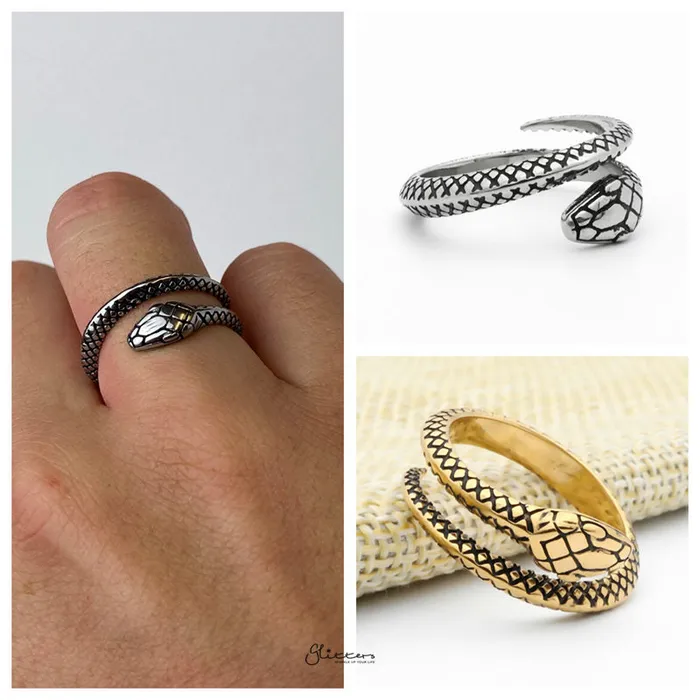 Stainless Steel Snake Ring Silver Glitters Rings