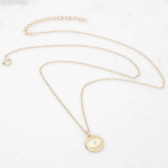 Sterling Silver CZ Eye Charm Necklace Gold Glitters Necklaces