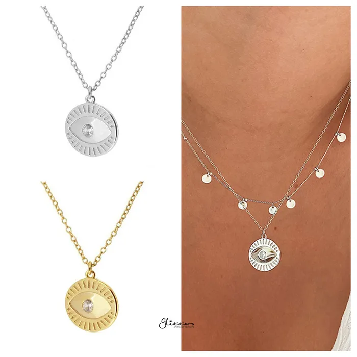 Sterling Silver CZ Eye Charm Necklace Gold Glitters Necklaces