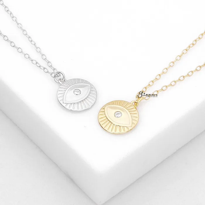 Sterling Silver CZ Eye Charm Necklace Gold Glitters Necklaces