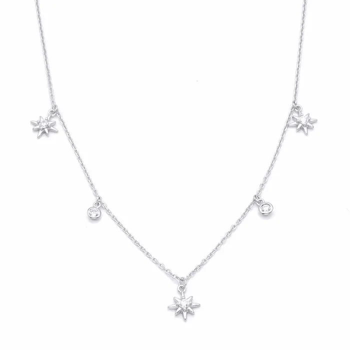 Sterling Silver Stars Charms Necklace Silver Glitters Necklaces