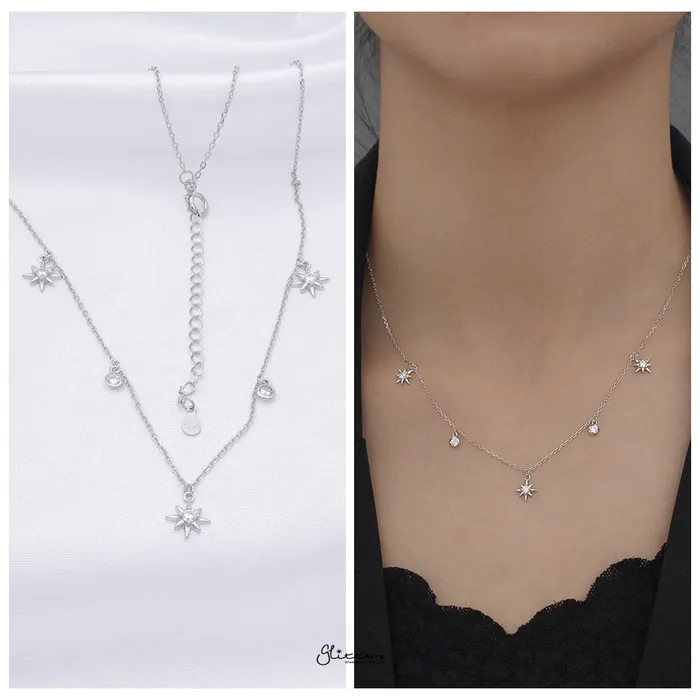 Sterling Silver Stars Charms Necklace Silver Glitters Necklaces Sterling Silver Stars Charms Necklace Silver Glitters Necklaces