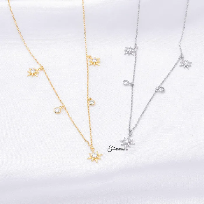 Sterling Silver Stars Charms Necklace Silver Glitters Necklaces Sterling Silver Stars Charms Necklace Silver Glitters Necklaces