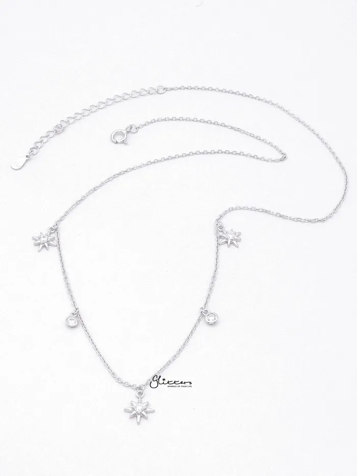 Sterling Silver Stars Charms Necklace Silver Glitters Necklaces Sterling Silver Stars Charms Necklace Silver Glitters Necklaces